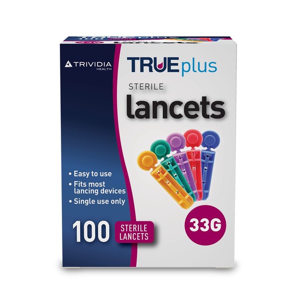 TRUEplus Single-Use Sterile Lancets 33 Gauge 100-Pieces,Colourless