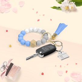 wocoxo - Llavero de pulsera de silicona con abalorio elásticas y bonitas borlas para mujer, Azul & gris, M