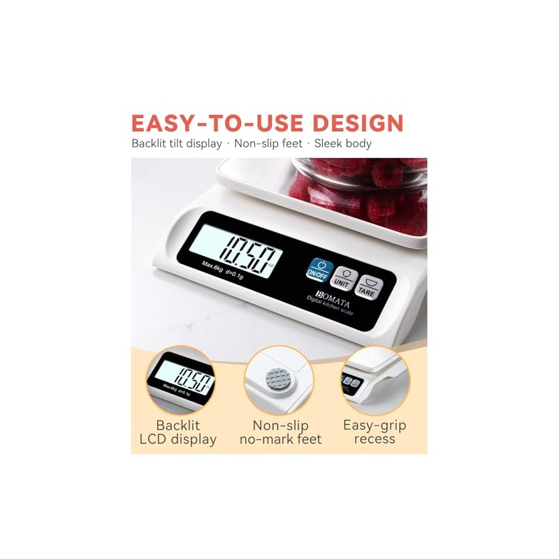 BOMATA 0.1g High Precision Food Scale, USB Rechargeable, 13lb Digital