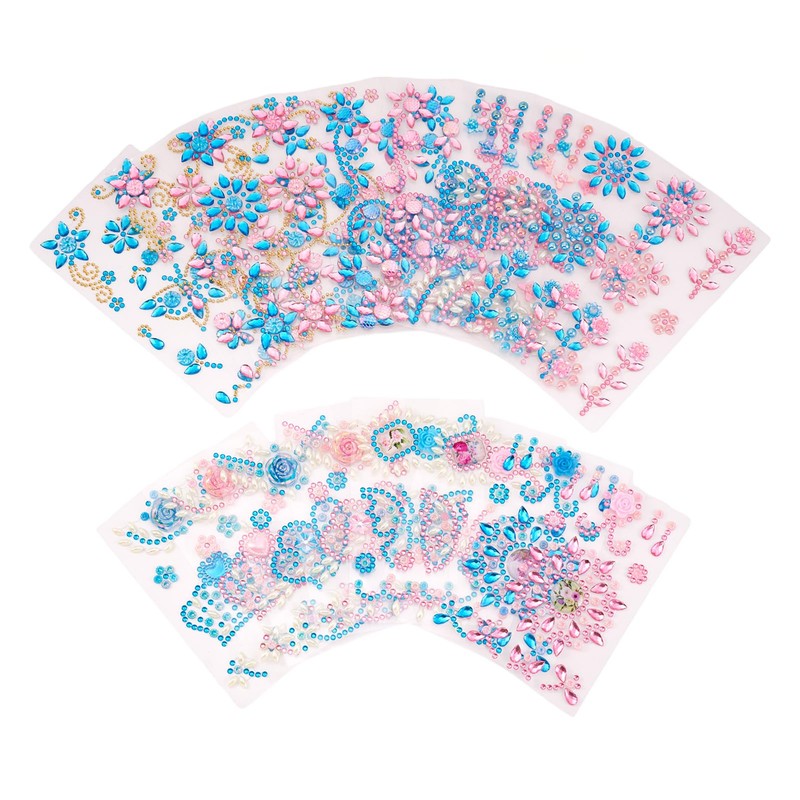 18 Sheets Rhinestone Stickers Self Adhesive Craft Jewels Stickers Mixed