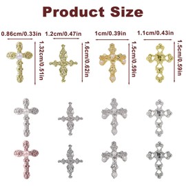 120Pcs 3D Cross Nail Charms, 12 Grids Metal Nail Art Charms Gold Silver Gun Black Decorations DIY Accessories Professional Manicure for Gel Polish Supplies