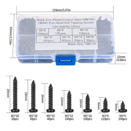 520pcs Self Tapping Screws Phillips Screws Black Carbon Steel Wood Screws Self Drilling Countersunk Screws for Plastic Wood Soft Metal