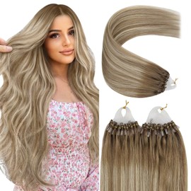 YoungSee Micro Ring Real Hair Extensions, Ombre, Brown to Blonde Extensions, Micro Beads Hair Extensions, 1 g, 60 cm, 50 g, #8/60/8