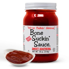 Bone Suckin' Sauce Spicy Thick Sweet Southern BBQ Sauce, Gluten-Free, Non-GMO, Kosher, Barbecue Sauce Sweetened with Cane Sugar & Molasses (18 Ounces, Thick Sweet Southern)