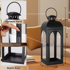 Lantern Decorative Indoor & Outdoor, 16.25IN Large Hanging Candle Lanterns, Black Metal Decorative Candle Lanterns, Waterproof Hanging Lantern for Porch Patio Wedding Home