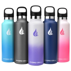 HYDRO CELL Stainless Steel Water Bottle with Straw & 2 Standard Mouth Lids (32oz 24oz 20oz 16oz) Keeps Liquids Hot or Cold w/Double Wall Vacuum Insulated Leak Proof Sport Design (Lavender/White 24oz)