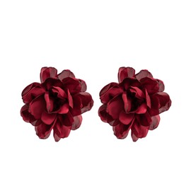 Flower Earrings for Women,Exaggerated Satin Large Flower Long Tassel Drop Earrings Fluffy Fabric Flower Earrings Bohemian Floral Statement Earrings Fashion Romantic Party Wedding Earrings Jewelry(Red1)