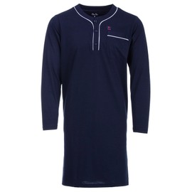 Henry Terre Men's Long-Sleeved Nightdress Plain Chest Pocket Button Down Size M-3XL, navy