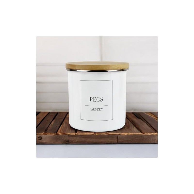 Minimalist Range Pegs Storage Canister - White Metal Enamel Kitchen