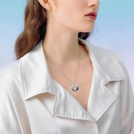 Plesitep - Collar de girasol de plata de ley con colgante de flor de loto, collar de ala de ángel, regalo para mujeres y niñas, Plata esterlina, cristal