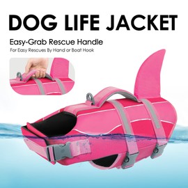 SUNFURA Dog Life Jacket - Shark Dog Life Vest for Swimming Boating, Reflective Lifejacket with High Buoyancy and Rescue Handle, Adjustable Lifesaver for Small Medium Large Breeds, Pink XS