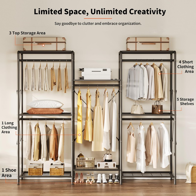 JOISCOPE Wardrobe Organizer - Heavy Duty Clothes Rack with 5