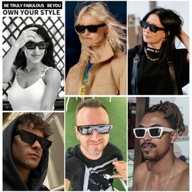 TruFabV Small 90s Retro Rectangle Sunglasses for Women Men Vintage Fashion Square Sun Glasses (White)