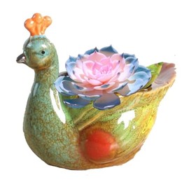 Ruoxian Cute Animal Shaped Planter Flower Pot Peacock Shape Small Succulent pots with Drainage Ceramic Animal Planter, Indoor Plant Container Planter with Drainage Hole Home Office Desk(Peacock)