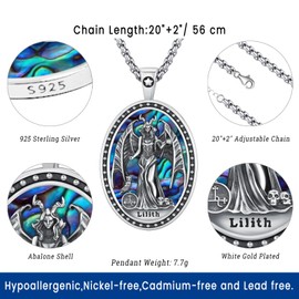 Eusense Lilith Goddess Sigil Necklace - 925 Sterling Silver Jewelry Amulet Protection Pendant for Men Women - Witchcraft Witch Jewelry With Abalone Shell