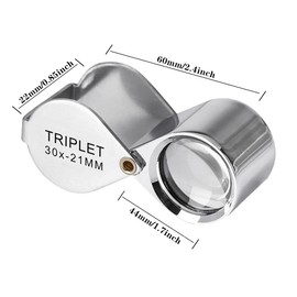 30x Magnifying Glass, Folding Pocket Metal Magnifying Glass for Reading Coins, Diamonds, Jeweller, Coins, Stamps - Flip Lens with 21 mm Diameter