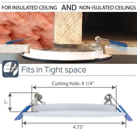 Nadair SL4-900SQ-6WH3KBN 4'', 6-Pack, Dimmable, Junction Boxe, 12W, 900 lumens, 3000K Warm, Energy Star, Square, Finish, Additional Trim Included LED Slim Panel Light, 6 PACK, White and Brushed Nickel