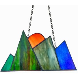 HAOSUM Rocky Mountain Stained Glass Window Hangings ，Stained Glass Panel Smokey Mountains Ornament Gift (3.7"×6.9") (Rocky Mountain)
