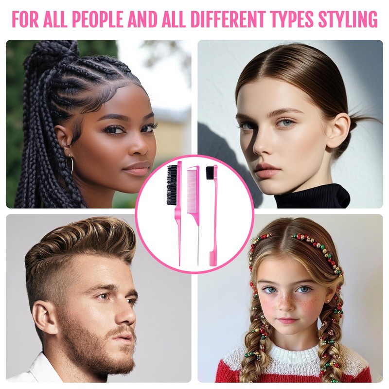 3 Pieces Hair Styling Comb Set Teasing Brush Rat Tail