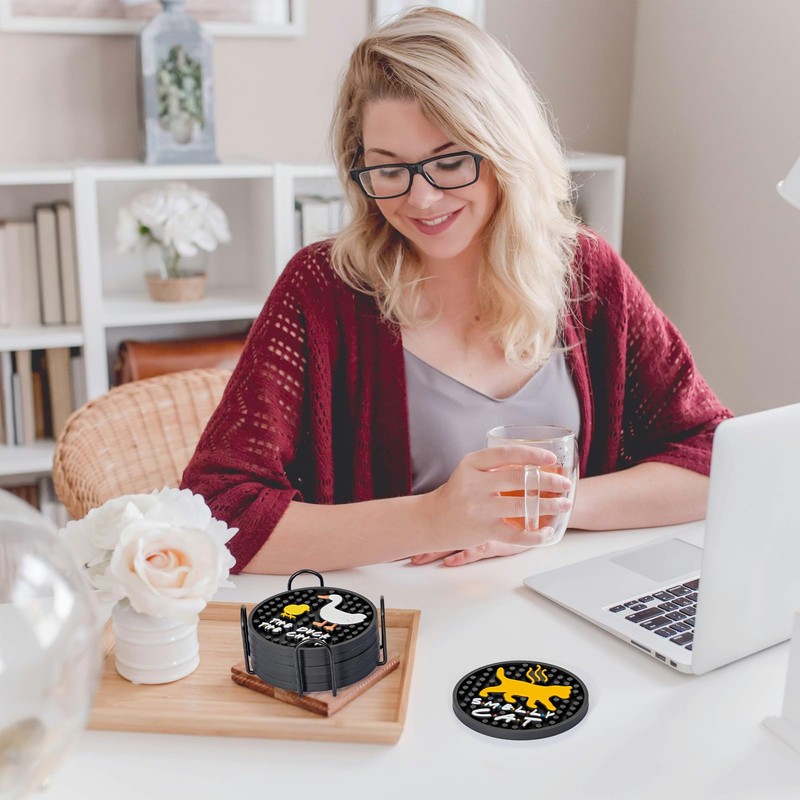 Friends TV Show Merchandise, Silicone Drink Coasters Set with Holder,
