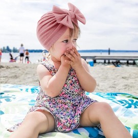 DRESHOW 3 Pieces Baby Turban Hats Turban Bow Knot Baby Infant Beanie Baby Girl Soft Cute Toddler Cap