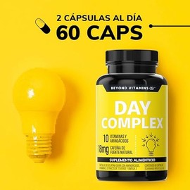 Nootropico Day Complex con Vitaminas, Minerales y Aminoácidos- Contiene Omega 3, L -Triptófano, Colina, Acetil L-Carnitina, L-Teanina- Suplemento