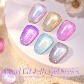 Born Pretty Pearl Gel Nail Polish Set Shell Glimmer Shimmer Mermaid Glitter Gel Polish Transparent Jelly Pearlescent Gel Polish Nail Art Manicure Varnish 6 Colors Collection Gifts