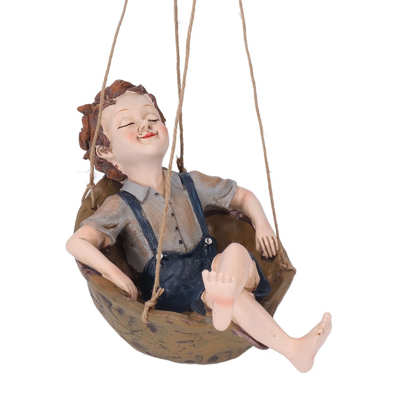 Hanging Boy Statue Hand Painted Rainproof Windproof Resin Outdoor Hanging