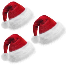 Santa Hat for Adults Christmas Hat Red Velvet Warm Comfort Unisex Xmas Hat for Christmas New Year Festive Holiday Party (Red Santa Hat 3 PCS, Adults)