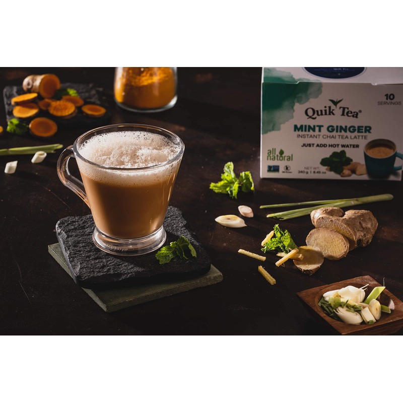 QuikTea Ginger Chai Tea Latte – 10 Count, Bold Ginger