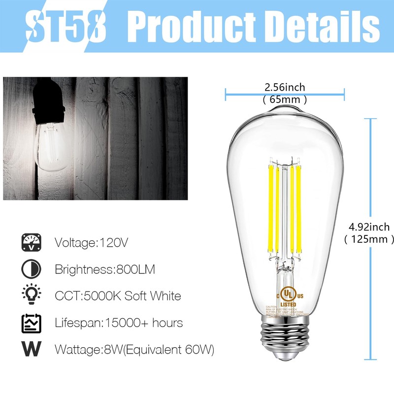 DAYBETTER 12 Pack Vintage LED Edison Bulbs, E26 Led Bulb