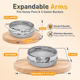 BeeCastle Double Sieve Honey Strainer, Stainless Steel Honey Strainer Honey Filter Honey Extractor Equipment for 5 Gallon Bucket, Honey Harvesting Tool for Beekeeping