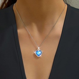 Unicra Heart Silver Jewelry Set Rhinestone Necklace Earrings Bracelet Sets Prom Formal Bridal Wedding Jewelry Sets for Women and Brides (Light Blue)