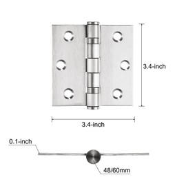 sourcing map 2Pcs 3.4"x3.4"x0.1" Door Hinges with 6 Holes and Screws Ball Bearing Interior Door Hinges Symmetry Holes Layout for Bedroom, Bathroom, Living Room, Silvery