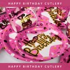 Happy Birthday Party Tableware Set, 30 Pieces, Pink Gold Birthday