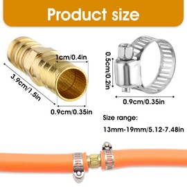 4 Pack 3/8"(10mm) Hose Repair Kit Brass Air Hose Connectors Air Hose Repair Kit Pressure Washer Hose Repair Kit Air Hose Fittings with 8 Pcs Stainless Steel Pipe Clamps for Water/Fuel/Air