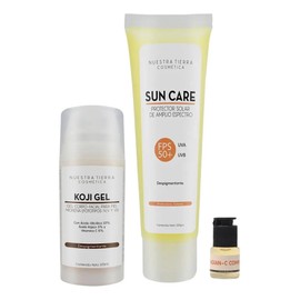 Nuestra Tierra Cosmética Kit Kojigel y Sun Care FPS 50+, Despigmentante, Piel Pigmentada, con Ácido Kójico y Vitamina C
