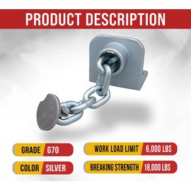 Mytee Products 4 - Pack 3/8" Grade 70 Floor Chain Tie Down Anchor for Flatbed Trailers, Deck, Auto Lift Wrecker - Trailer Chain Tie Down Bolt-On - 6000 lbs WLL