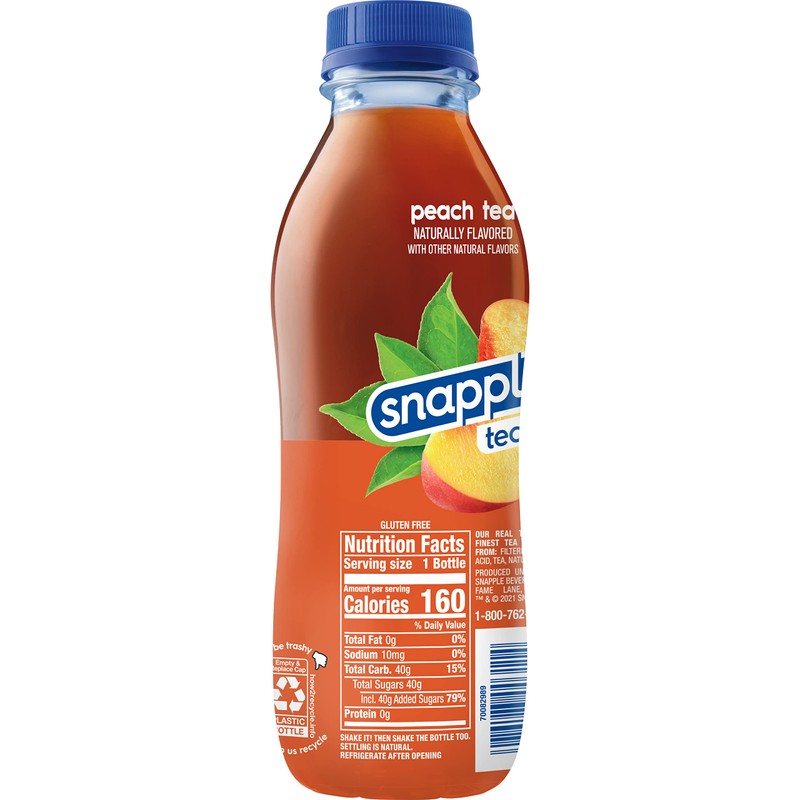 Snapple Peach Tea, 16 fl oz recycled plastic bottle, Pack