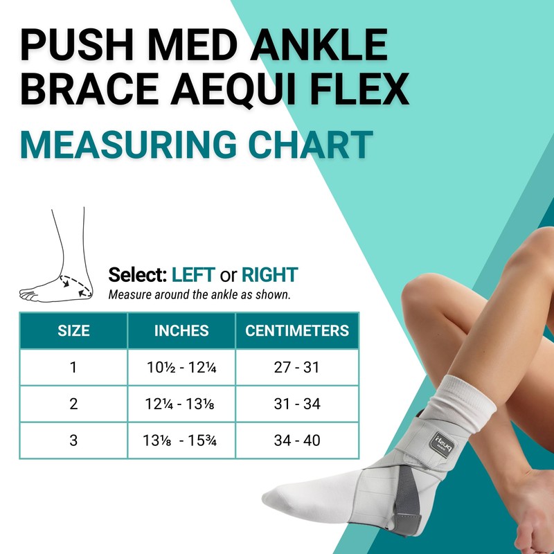 Push-Bandage med Aequi Flex Knöchelbandage bietet Unterstützung, Links, Grau/Weiß, Größe