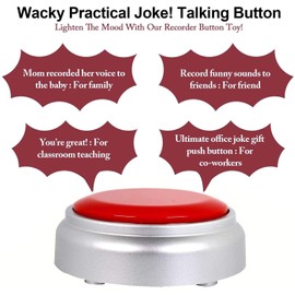 Recordable Button,Record Talking Button,Easy Button 30S Voice Recordable Button Sound Effect Button with Play Back （Red and Silver）