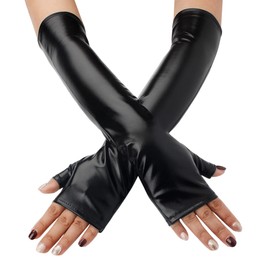OTPEH Women Long Black Gloves Fingerless Goth Punk Emo Cosplay Costume Accessories