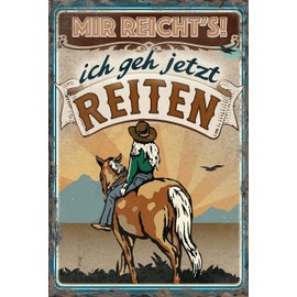 Weatherproof 30 x 20 cm Aluminium Dibond Horse Stable, Horse Stable, Riding, Paddock, Horse Box Decorative Metal Sign "Mir reichts ich geh reiten"
