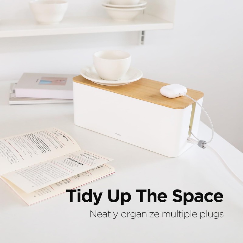 Mooas Small Cable Management Box with Wooden Lid (Large), Cord