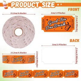 Drink Raffle Ticket Roll, Orange Single Roll Tickets for Events, Carnivals, Entry, Class Reward, Fundraiser & Prizes, 1000 Tickets per Roll, Size 1 x 2 Inch