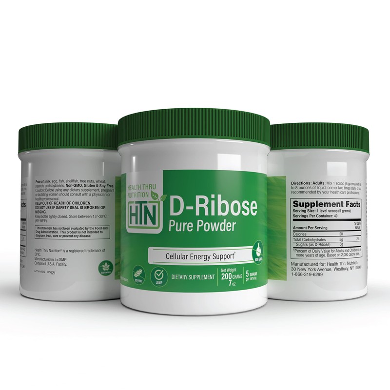 D-Ribose Pure Powder 200g Jar (5g per Serving) Non-GMO/Soy-Free/Gluten Free