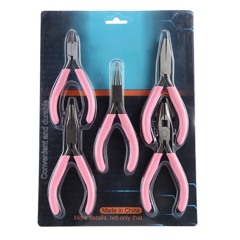 5pcs Mini Pink 4in Metal Pliers Set Kit Cutter Handwork