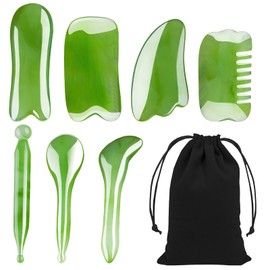 APOMOONS 7-Piece Gua Sha Massage Tool Set, Acupressure Pen, Face Massager, Head Massage, Fascia Rod, Acupressure Massage Set, Resin Massage Accessories, Gua Sha for Face, Back, Arms, Legs (Green)