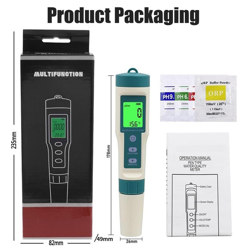 B-Qtech Digital Water Quality Tester 8 in 1, PH/TDS/EC/ORP/S.G/H2/SALT/TEMP Tester,