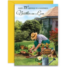 Brother in Law 75th Gardener Birthday Card - Gardening/Allotment - Medium Sized Card (A5 Size -148mm x 210mm) with Envelope